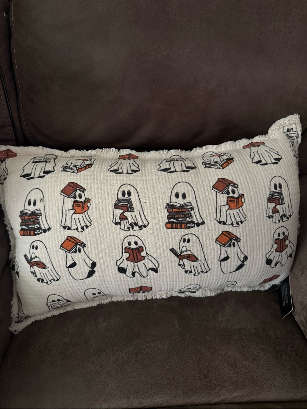 Viral Halloween Throw Pillow Ghost Reading Book